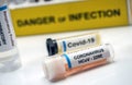 Vials of samples with positive results from patients infected with covid-19 coronavirus in a laboratory Royalty Free Stock Photo