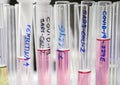 Vials with samples of SARS-COV-1 prepared cold in a laboratory, epiedomological study on Sars-CoV-2 Covid-19 Royalty Free Stock Photo