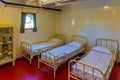 VIANA DO CASTELO, PORTUGAL, MAY 24, 2019: Hospital room at the Gil Eannes ship moored at Viana do Castelo in Portugal