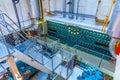 VIANA DO CASTELO, PORTUGAL, MAY 24, 2019: Machinery room of Gil Eannes ship moored at Viana do Castelo in Portugal