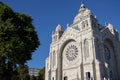 Santa Luzia Basilic on Mount of Viana do Castelo against blue sky. White stone medieval church. Religious buildings concept.