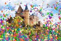 Vianden castle in Luxembourg with air balloons