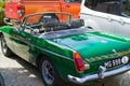 Vianden, Luxembourg; 08/12/2018: green MG MGB, a vintage old classic sport car