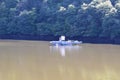 Vianden, Luxembourg - 08 10 2023: Service Ship on the lake of river Our Royalty Free Stock Photo