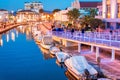 Viareggio, Tuscany. Boats along city canal at night Royalty Free Stock Photo