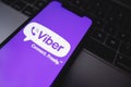 Viber app logo on the smartphone screen