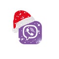 Viber - popular logo in winter style. Logo in santa hat. Editorial vector. Vinnitsa, Ukraine - December 9, 2019