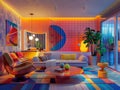 Vibrance and warmth fill the living room where soft lighting and colorful decor create a homely atmosphere