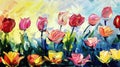 Colorful tulip field abstract painting