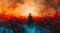 Anzac Day Tribute: Colorful Soldier Amidst Red Poppies Field - Abstract Art