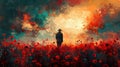 Soldier Amidst Red Poppies: Anzac Day Tribute in Colorful Abstract Art