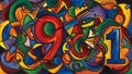 A vibrant abstract artwork featuring swirling colors and numbers Royalty Free Stock Photo
