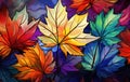 Vibrant Abstract Autumn Leaves in Stylized Geometric Patterns - Generative AI