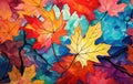 Vibrant Abstract Autumn Leaves in Stylized Geometric Patterns - Generative AI