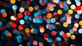 Vibrant abstract background with colorful bokeh dots on dark backdrop. Generative AI Royalty Free Stock Photo