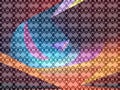 A vibrant abstract background featuring geometric patterns overlaying colorful, curved shapes with a gradient effect.