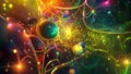 A vibrant abstract background featuring numerous bubbles in various colors and sizes, Nanoscale quantum physics depicted