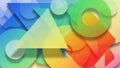 Vibrant abstract background with overlapping translucent geometric shapes circles triangles and squares in a rainbow of colors Royalty Free Stock Photo