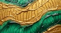 Vibrant abstract background with thick gold and emerald green paint textures, creating flowing waves Royalty Free Stock Photo