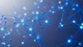 Abstract blue network of connected glowing dots and lines on blurred background Royalty Free Stock Photo