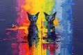 Colorful abstract painting on canvas. Hand drawn illustration of a cats Ai generative