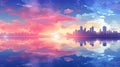Vibrant Abstract City Skyline Silhouette Against the Breathtaking Colors of a Mesmerizing Sunset Sky Royalty Free Stock Photo