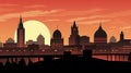 Vibrant Abstract City Skyline Silhouette Against Colorful Sunset Sky in Urban Landscape Scene Royalty Free Stock Photo