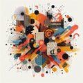 A vibrant abstract collage of shapes, colors, and textures, creating a dynamic and visually engaging composition. Generative AI