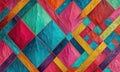vibrant abstract composition features grid intersecting diagonal lines in various colors, creating dynamic