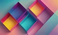 vibrant abstract composition features overlapping diamond-shaped panels in various colors, creating dynamic