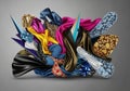 An array of fabric textures and colors intertwined in a dynamic Royalty Free Stock Photo