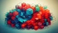 Abstract Cubes - A Colorful Geometric Composition with Interconnected Lines Royalty Free Stock Photo