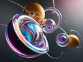 Vibrant Abstract 3D Composition with Swirling Forms and Spheres