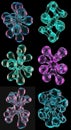 Vibrant abstract 3D rendering of complex molecular structures and glassy bubbles on black background Royalty Free Stock Photo