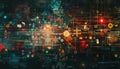 Abstract digital design featuring vibrant colors and geometric shapes with interconnected patterns and data elements Royalty Free Stock Photo
