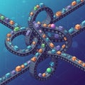 Abstract illustration of a complex interconnected network of colorful conveyor belts carrying various objects Royalty Free Stock Photo