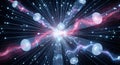 Abstract digital tunnel of light beams, energy streams, and glowing particles Royalty Free Stock Photo