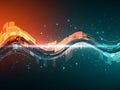 Futuristic Digital Waveform with Orange and Teal Glowing Particles and Geometric Shapes abstract Royalty Free Stock Photo