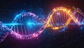 Abstract DNA Double Helix with Neon Lights and Digital Data Streams genetic code science Royalty Free Stock Photo
