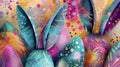 A vibrant abstract Easter background featuring intricate designs of patterned eggs and whimsical bunny ears perfect for Royalty Free Stock Photo