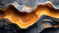 Vibrant abstract geological layers featuring wave-like rock formations with glowing orange and dark gray tones.