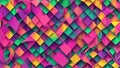 A vibrant abstract geometric background featuring a colorful array of folded and layered paper-like shapes