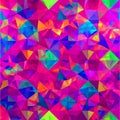 Vibrant abstract geometric background pattern featuring a dazzling mosaic of overlapping translucent triangles in intense neon Royalty Free Stock Photo
