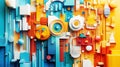 vibrant abstract geometric collage with colorful shapes and patterns creates dynamic visual impact., ai generative Royalty Free Stock Photo