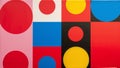 Vibrant abstract geometric composition featuring a dynamic arrangement of bold primary colored circles and squares creating strong Royalty Free Stock Photo