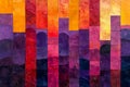 Vibrant Abstract Geometric Patchwork Pattern with Rich Purple and Orange Hues for Backgrounds