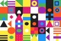 Vibrant Abstract Geometric Pattern Background in Bauhaus Style with Colorful Shapes and Grid Layout. Royalty Free Stock Photo