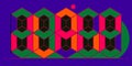 Vibrant Abstract Geometric Pattern with Colorful Interlocking Isometric Cubes on Purple Background Illustration Royalty Free Stock Photo