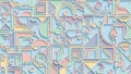 Vibrant abstract geometric pattern composed of overlapping pastel shapes including circles squares and arcs with subtle drop Royalty Free Stock Photo