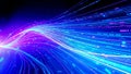 Abstract blue and purple light streaks with binary code overlay creating a tech aesthetic Royalty Free Stock Photo